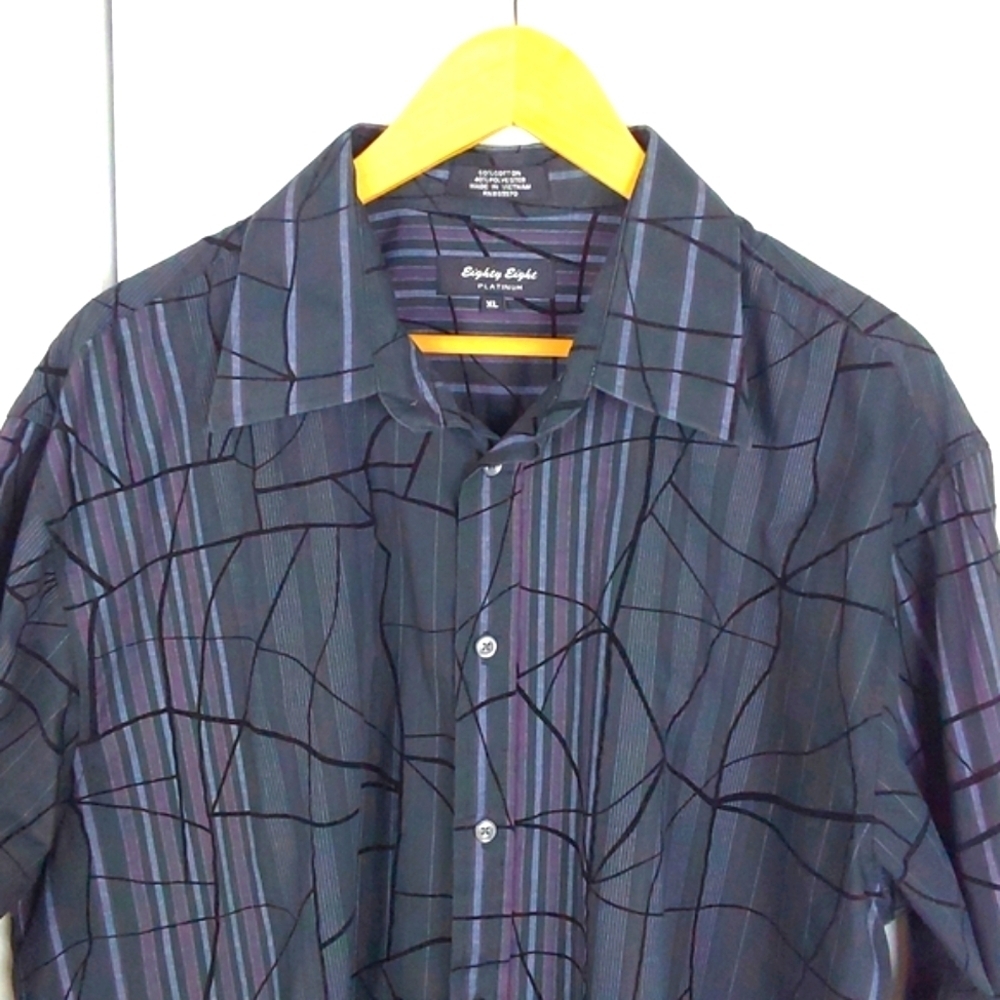 Eighty Eight| Mens Black/Purple Velvet Accent Dress Shirt Evening Event Sz.XL